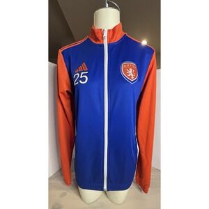 Adidas Track Jacket S Blue Orange Dutch Soccer Football Logo Sleeve Zip up #25